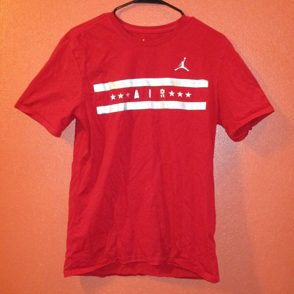 Jordan Shirt Woman Medium Red Silver Basketball Air Team Short Sleeve Shirt